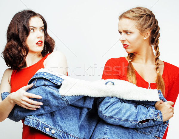 best friends teenage girls together having fun, posing emotional on white background, besties happy  Stock photo © iordani