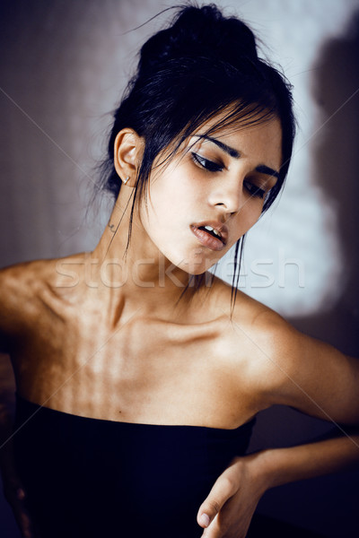 beauty latin young woman in depression, hopelessness look, fashion make up dark style Stock photo © iordani