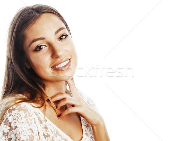 Tineri destul de par blond femeie fericit zâmbitor Imagine de stoc © iordani