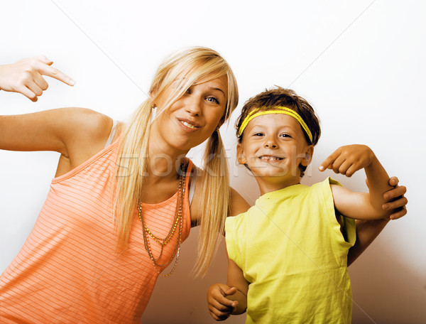 funny mother and son with bubble gum Stock photo © iordani