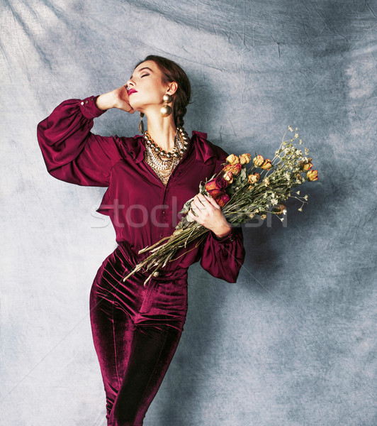 Szépség gazdag barna hajú nő luxus belső Stock fotó © iordani