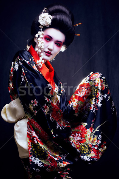 Jungen ziemlich Geisha Kimono sakura Dekoration Stock foto © iordani