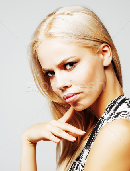 Stock photo: young pretty stylish hipster girl posing emotional isolated on w