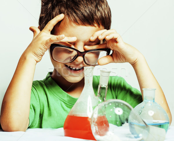 little cute boy with medicine glass isolated Stock photo © iordani