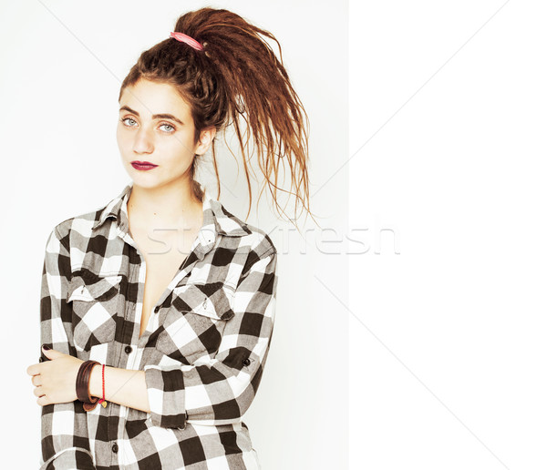 Stock photo: real caucasian woman with dreadlocks hairstyle funny cheerful fa