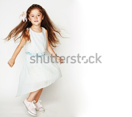 little cute spring girl in fancy dress isolated on white backgro Stock photo © iordani