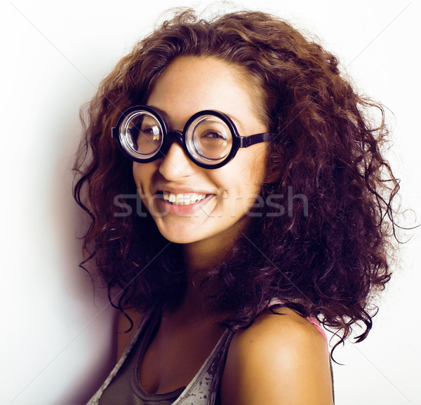 teenage bookworm concept, cute young woman in glasses, lifestyle people concept Stock photo © iordani