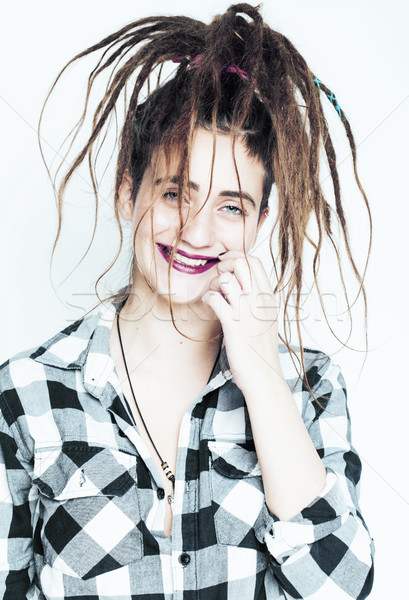 real caucasian woman with dreadlocks hairstyle funny cheerful fa Stock photo © iordani