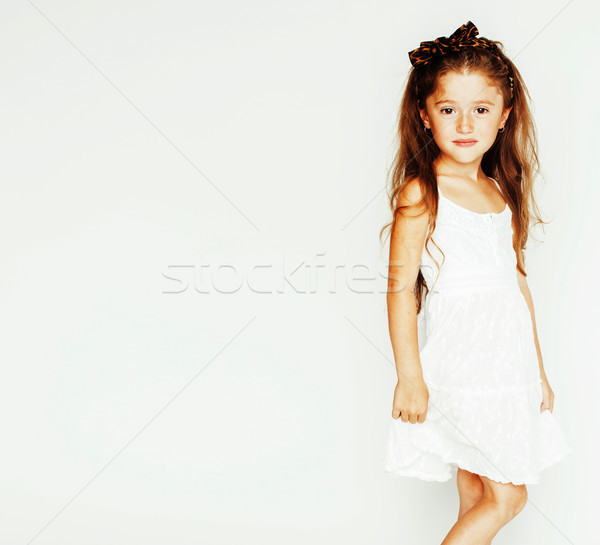 little cute spring girl with lily flower in fancy dress isolated Stock photo © iordani