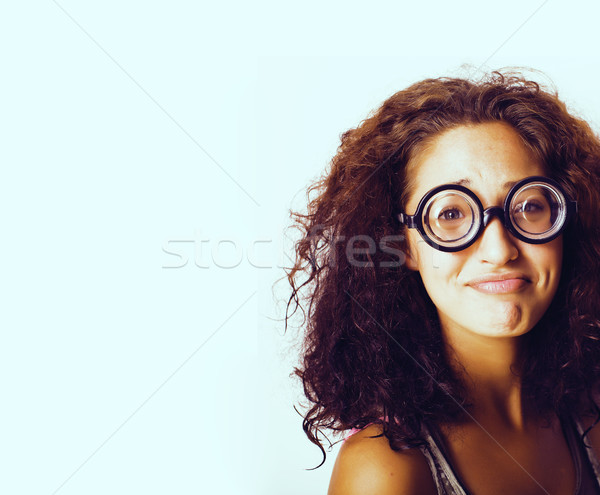 Adolescent rat de bibliothèque cute jeune femme verres mode de vie Photo stock © iordani