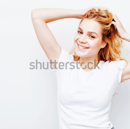 young pretty stylish hipster girl posing emotional isolated on w Stock photo © iordani