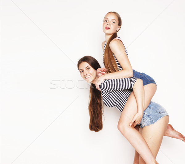 Stock foto: Zwei · cute · Jugendliche · zusammen · isoliert