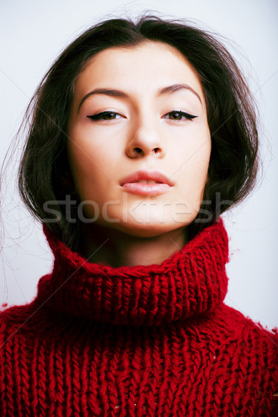 Foto stock: Jóvenes · mujer · bonita · suéter · bufanda · todo · cara