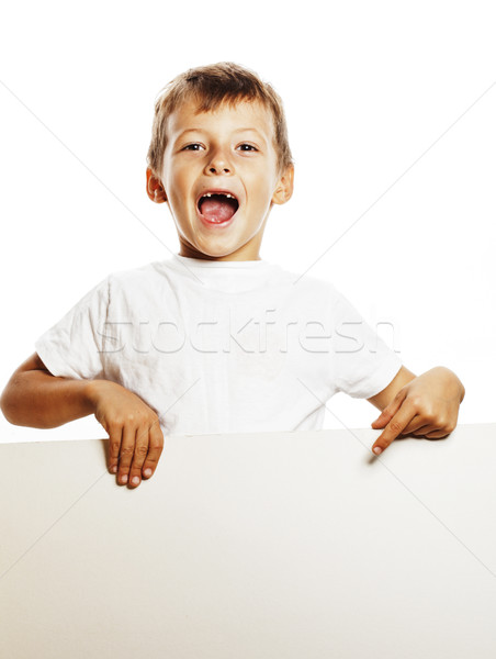 little cute boy holding empty shit to copyspace isolated close u Stock photo © iordani