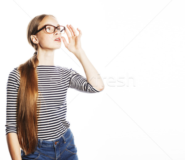pretty young business woman in glasses on white isolated Stock photo © iordani