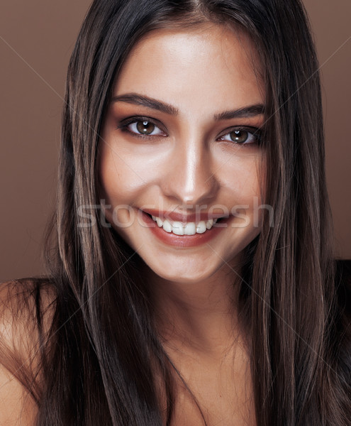 cute happy young indian woman in studio close up happy smiling, fashion mulatto adorable smile, life Stock photo © iordani