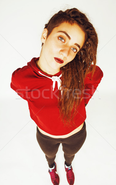 Echt kaukasisch vrouw kapsel grappig vrolijk Stockfoto © iordani