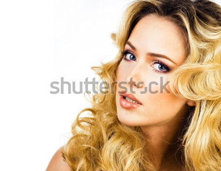 beauty blond woman with long curly hair close up isolated Stock photo © iordani