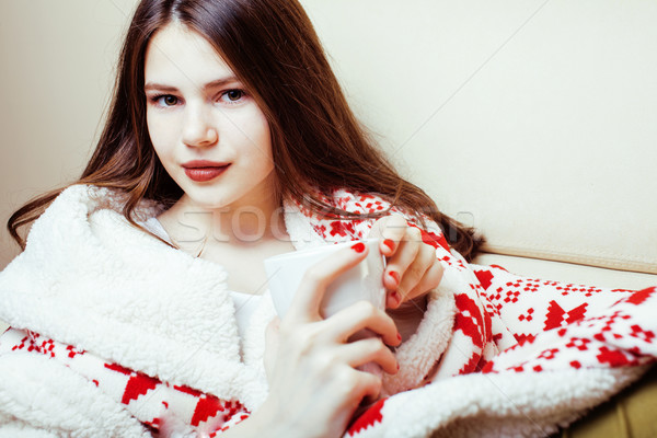Fiatal csinos barna hajú lány karácsony dísz Stock fotó © iordani