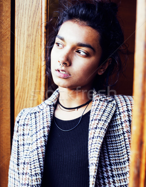 young pretty student teenage indian girl in doors happy smiling, having fun, lifestyle people concep Stock photo © iordani