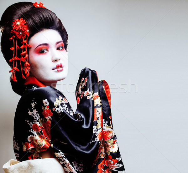 Jungen ziemlich Geisha Kimono sakura rot Stock foto © iordani