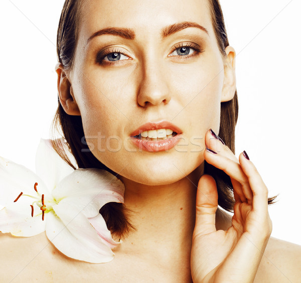 young sweet brunette woman close up isolated on white background Stock photo © iordani