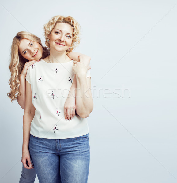 [[stock_photo]]: Mère · fille · ensemble · posant · heureux · souriant