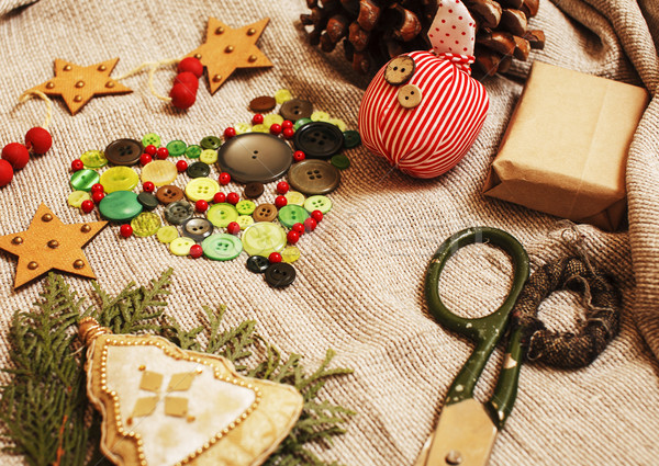 El yapımı Noel hediyeler karışıklık oyuncaklar mumlar Stok fotoğraf © iordani