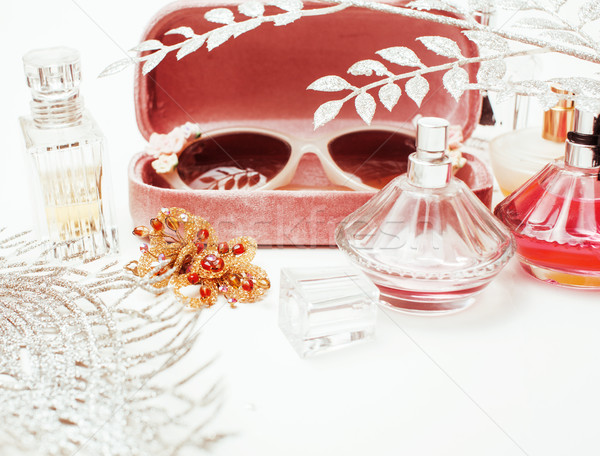 Joyas mesa nina pequeño lío cosméticos Foto stock © iordani