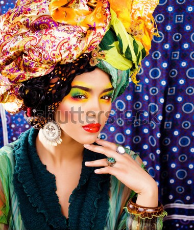 beauty bright woman with creative make up, many shawls on head l Stock photo © iordani