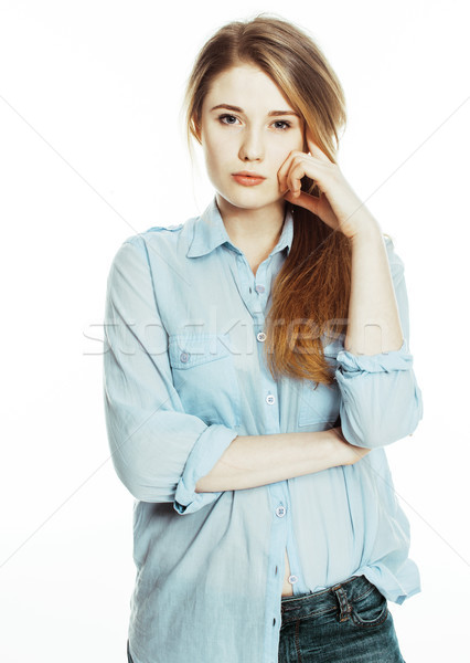 [[stock_photo]]: Cute · jeunes · joli · fille · pense · blanche