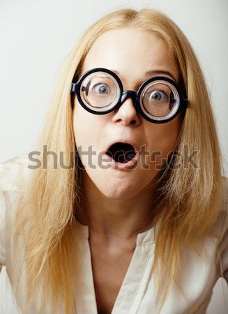 Traça bonitinho jovem loiro mulher óculos Foto stock © iordani