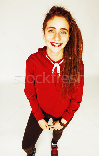 real caucasian woman with dreadlocks hairstyle funny cheerful fa Stock photo © iordani