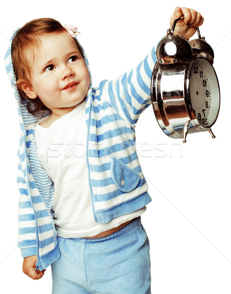 Foto stock: Pequeno · bonitinho · menina · relógio · alarme