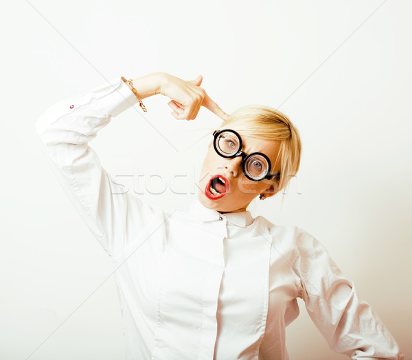 bookworm, cute young blond woman in glasses, blond hair, teenage Stock photo © iordani