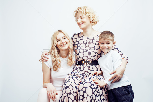 Stock photo: happy smiling family together posing cheerful on white background, lifestyle people concept, mother 