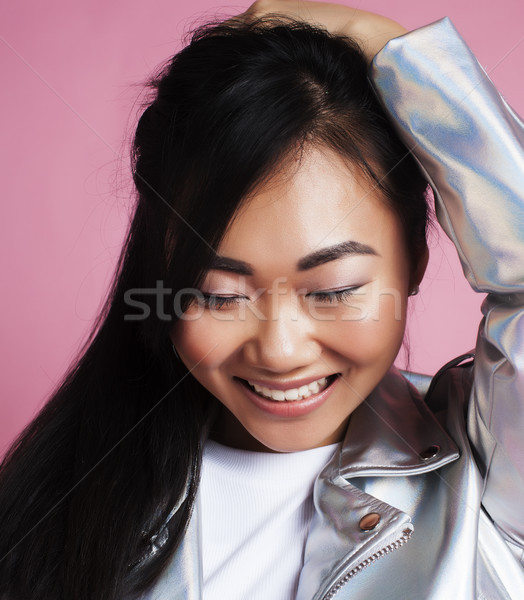 Fiatal csinos mosolyog ázsiai lány visel Stock fotó © iordani