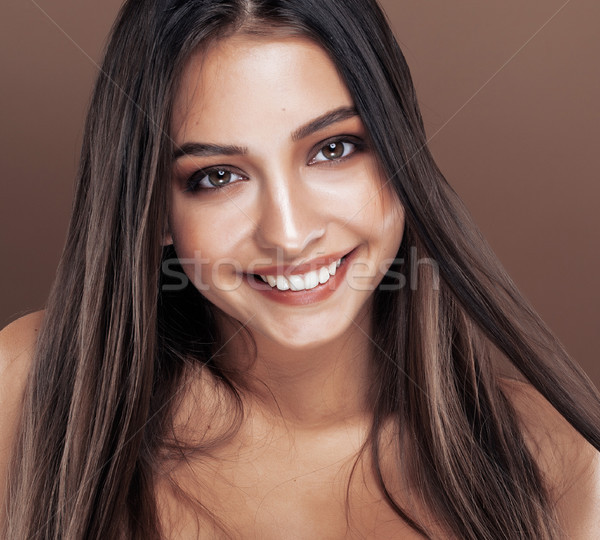 cute happy young indian woman in studio close up smiling, fashion mulatto smiling Stock photo © iordani