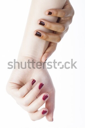 two different nathion manicured hands on white isolated, african with caucasian close up Stock photo © iordani