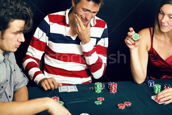 young people playing poker off-line tournament, friends party co Stock photo © iordani