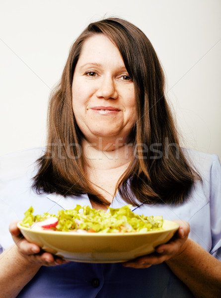 Gordura branco mulher escolha hambúrguer salada Foto stock © iordani