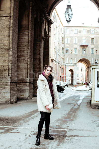 Stock photo: young pretty stylish teenage girl outside on city street fancy f