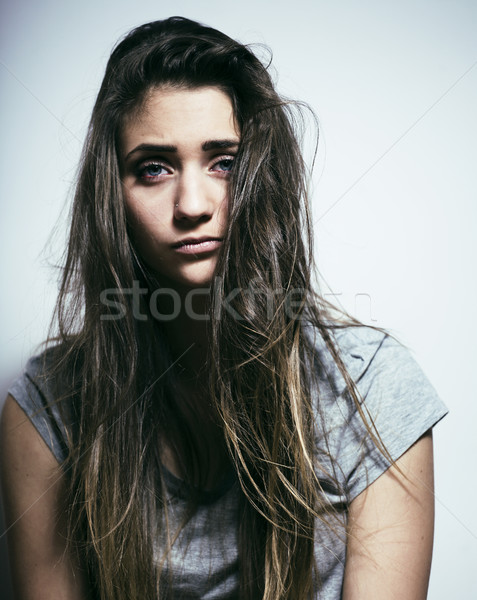 Problema păr trist faţă real Imagine de stoc © iordani