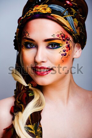 Schoonheid heldere afrikaanse vrouw creatieve make-up Stockfoto © iordani