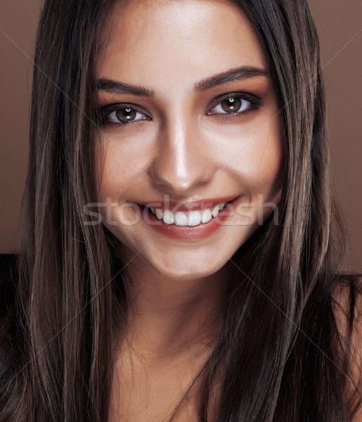 cute happy young indian real woman in studio close up smiling, fashion mulatto Stock photo © iordani