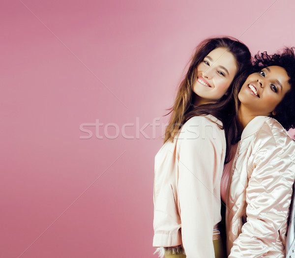 diverse nation girls group, teenage friends company cheerful having fun, happy smiling, cute posing  Stock photo © iordani