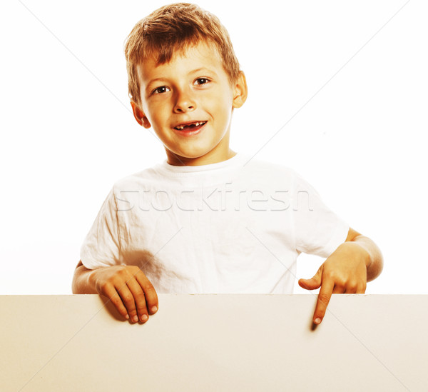 little cute boy holding empty shit to copyspace isolated close u Stock photo © iordani