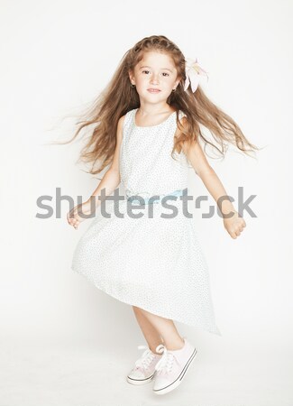 Little Cute Beauty Girl Isolated On White Background Long Curly