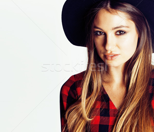 Foto stock: Jovem · bastante · morena · menina · seis