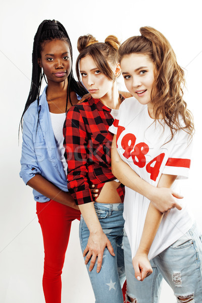 diverse multi nation girls group, teenage friends company cheerful having fun, happy smiling, cute p Stock photo © iordani